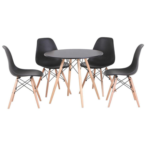 Distinct Designs Classic Mid-Century Design Dining Office Black Round 60cm Diameter Dining Table with Wooden Legs-Table & Four Chairs-Distinct Designs (London) Ltd