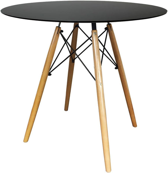 Distinct Designs Classic Mid-Century Design Dining Office Black Round 80cm Diameter Dining Table with Wooden Legs-Table-Distinct Designs (London) Ltd