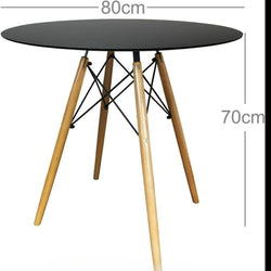 Distinct Designs Classic Mid-Century Design Dining Office Black Round 80cm Diameter Dining Table with Wooden Legs-Distinct Designs (London) Ltd