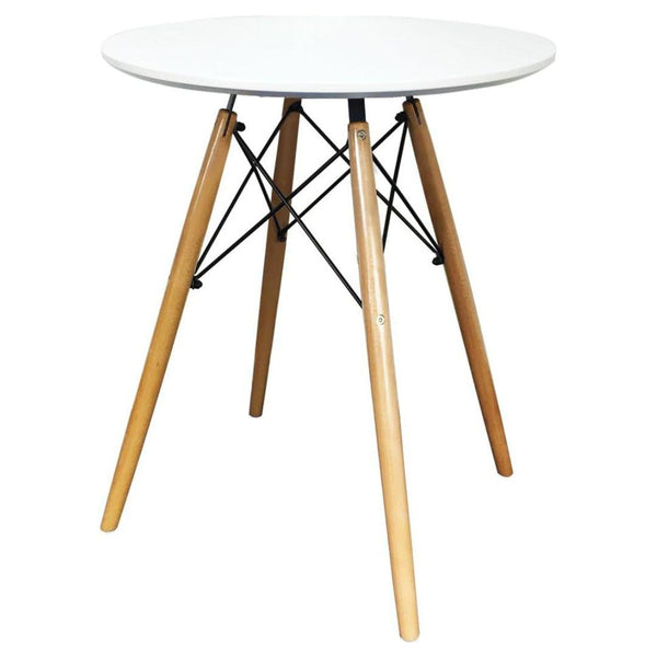 Distinct Designs Classic Mid-Century Design Dining Office White Round 60cm Diameter Dining Table with Wooden Legs-Table-Distinct Designs (London) Ltd