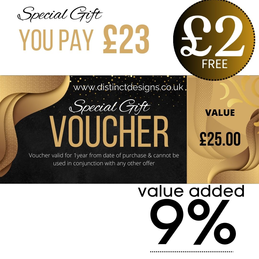 Gift Vouchers for our Houseware Store. Buy & receive up to 20% extra value-£25-Distinct Designs (London) Ltd