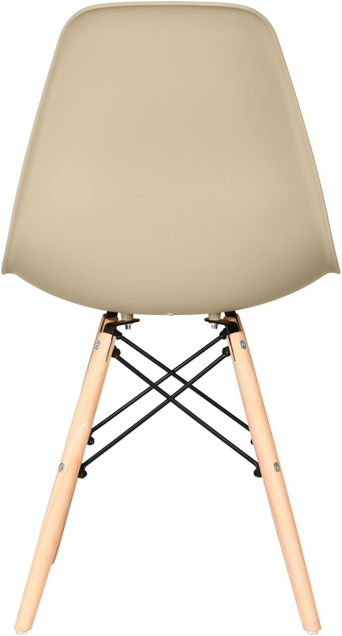 Distinct Classic Mid-Century Design Dining Office Beige Chair with choice of braced Wooden Legs
