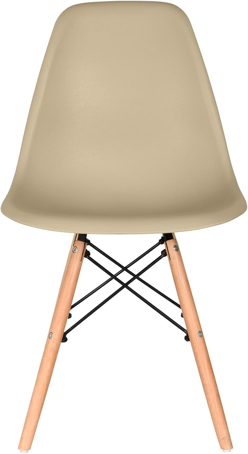 Distinct Classic Mid-Century Design Dining Office Beige Chair with choice of braced Wooden Legs