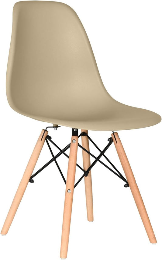 Distinct Classic Mid-Century Design Dining Office Beige Chair with choice of braced Wooden Legs
