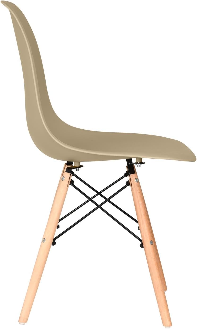 Distinct Classic Mid-Century Design Dining Office Beige Chair with choice of braced Wooden Legs