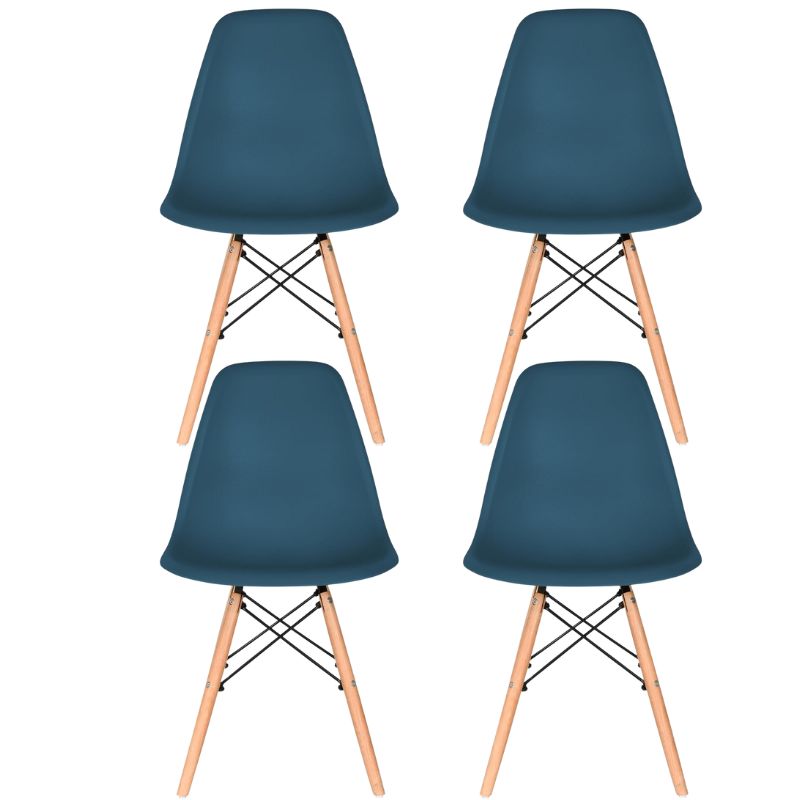 Distinct Classic Mid-Century Design Dining Office Navy Blue Chair with choice of braced Wooden Legs