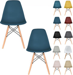 Distinct Classic Mid-Century Design Dining Office Navy Blue Chair with choice of braced Wooden Legs