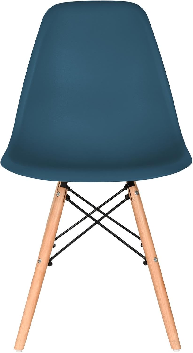 Distinct Classic Mid-Century Design Dining Office Navy Blue Chair with choice of braced Wooden Legs
