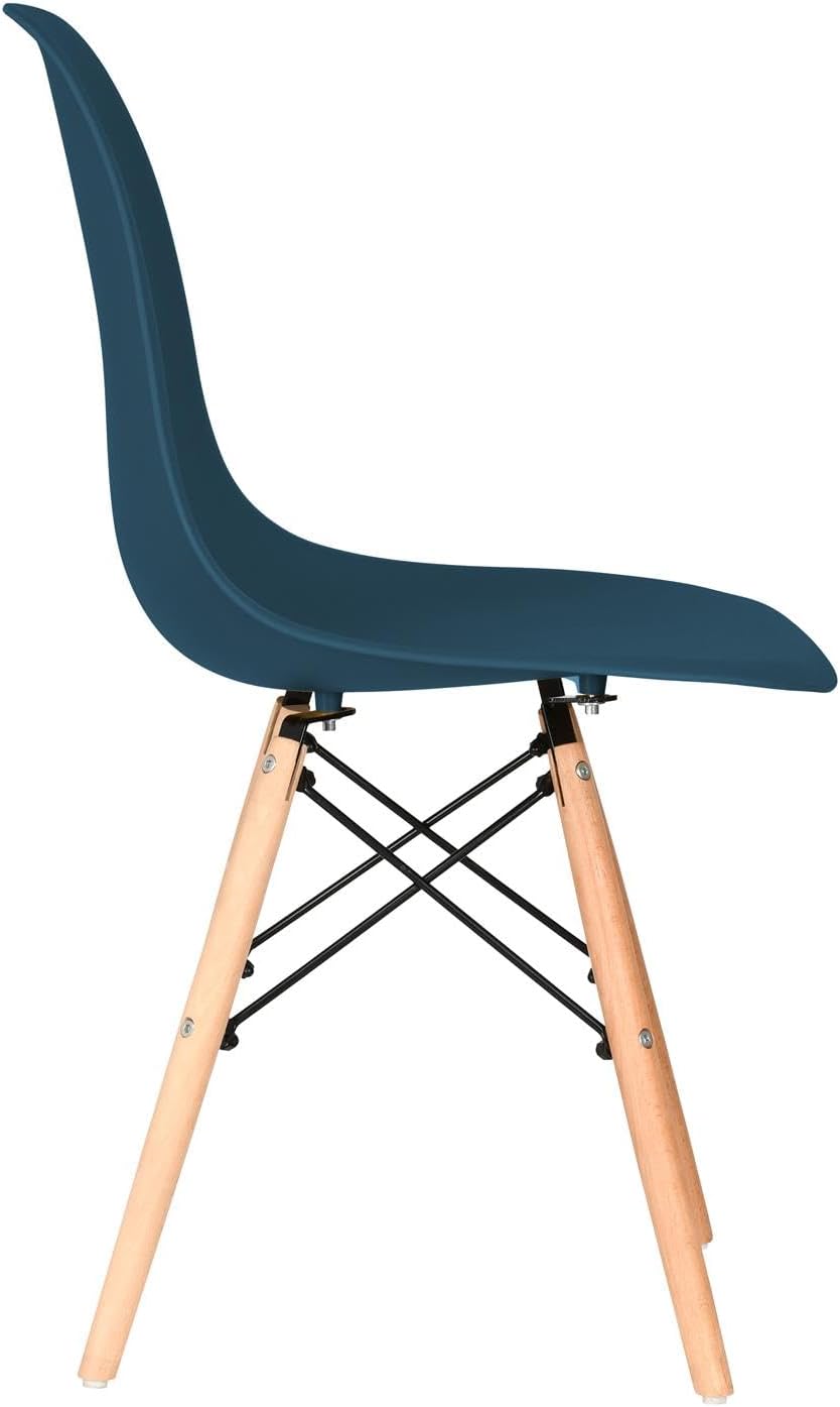 Distinct Classic Mid-Century Design Dining Office Navy Blue Chair with choice of braced Wooden Legs