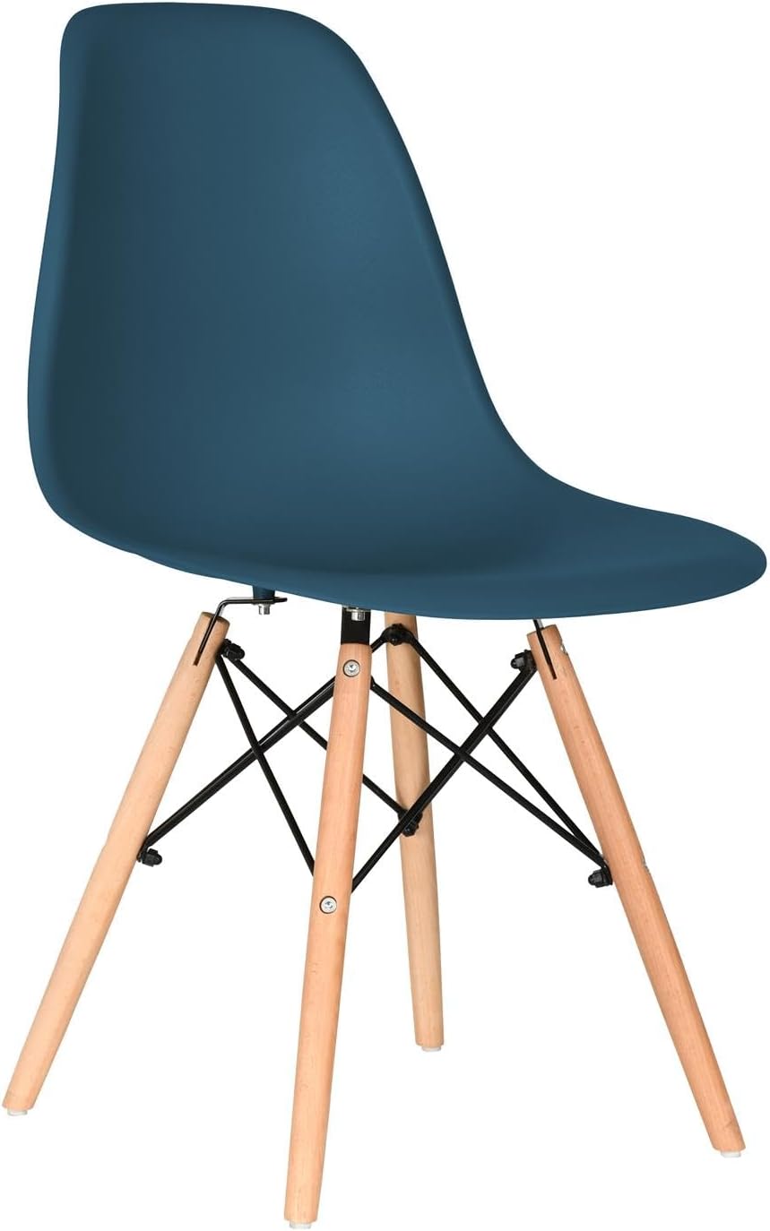 Distinct Classic Mid-Century Design Dining Office Navy Blue Chair with choice of braced Wooden Legs