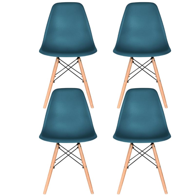 Distinct Classic Mid-Century Design Dining Office Teal Blue Chair with choice of braced Wooden Legs