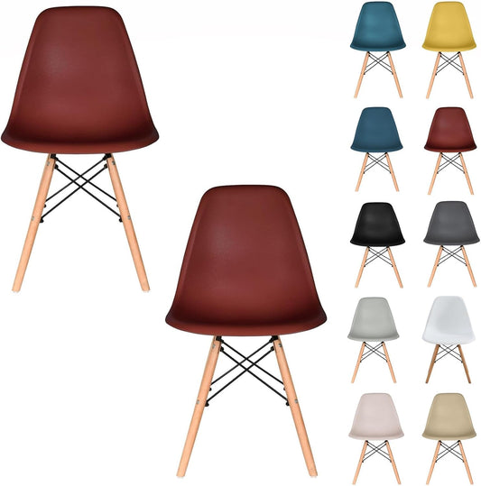 Distinct Classic Mid-Century style Dining Office Burgundy Red Chair with choice of braced Wooden Leg