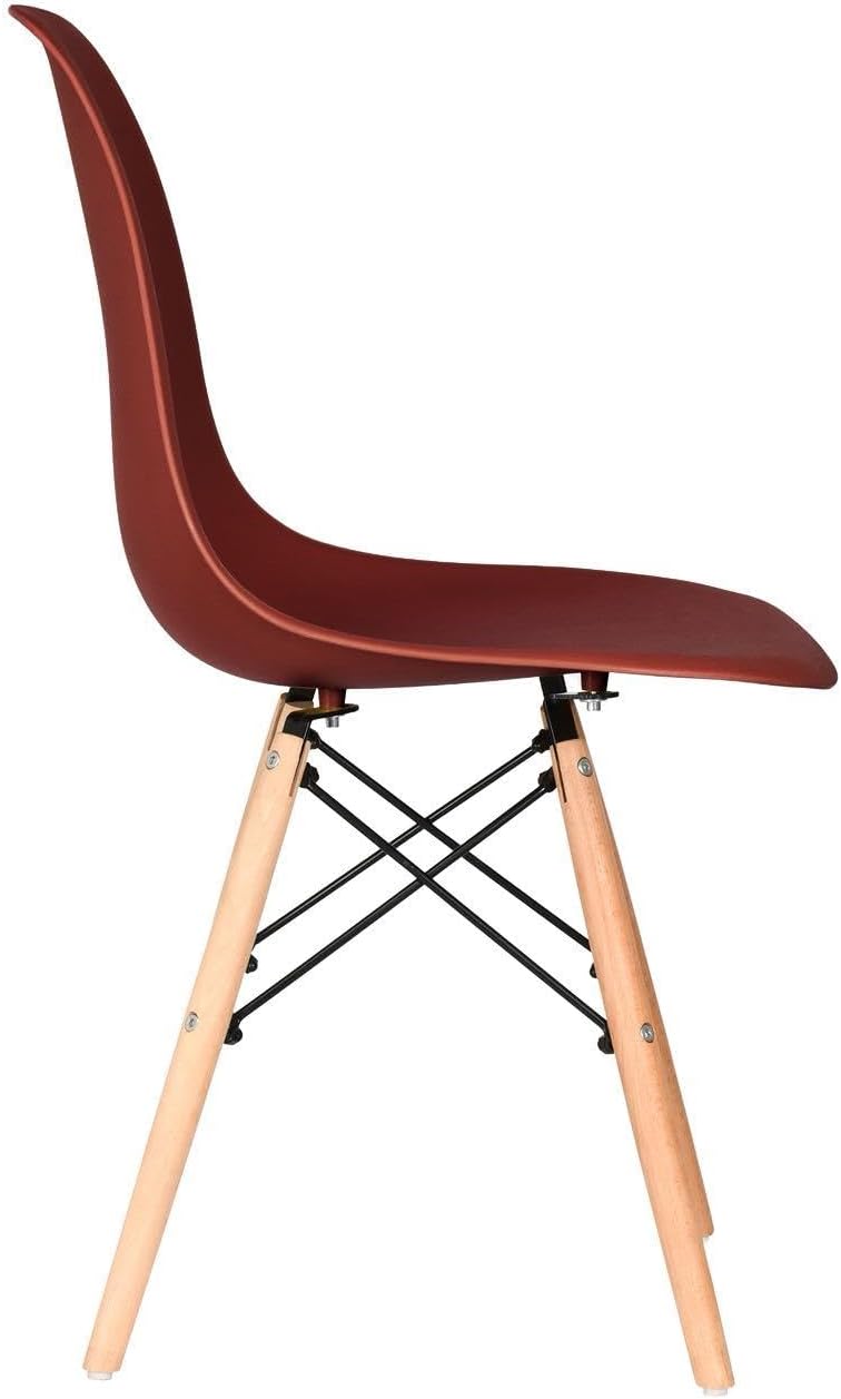 Distinct Classic Mid-Century style Dining Office Burgundy Red Chair with choice of braced Wooden Leg
