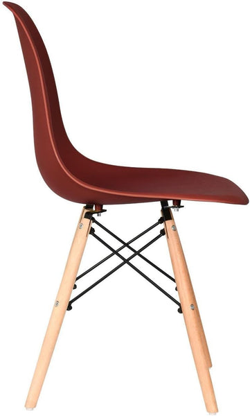 Distinct Classic Mid-Century style Dining Office Burgundy Red Chair with choice of braced Wooden Leg