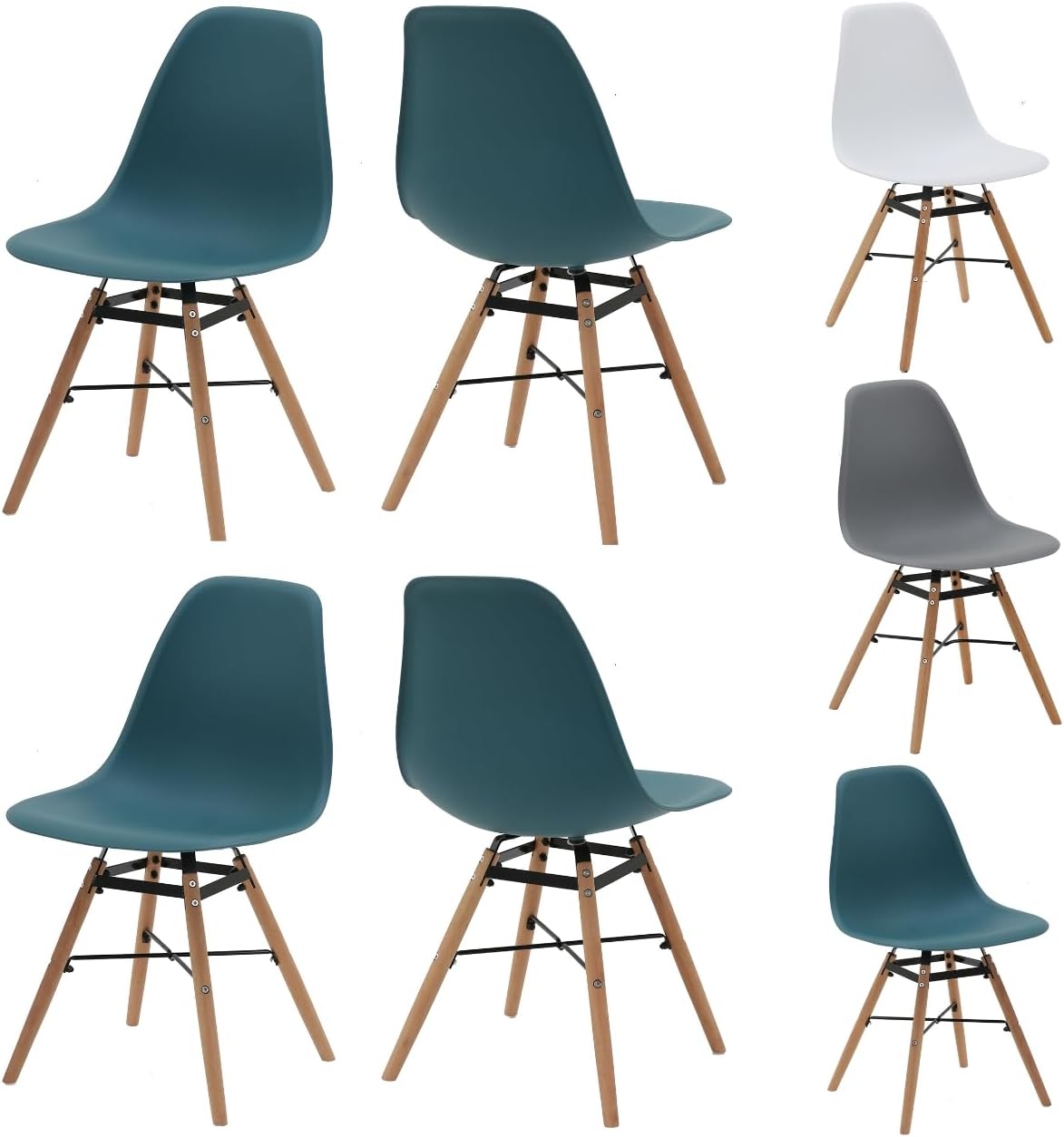 Distinct Classic Mid-Century Design Dining Office Teal Blue Chair with choice of braced Wooden Legs