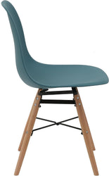 Distinct Classic Mid-Century Design Dining Office Teal Blue Chair with choice of braced Wooden Legs
