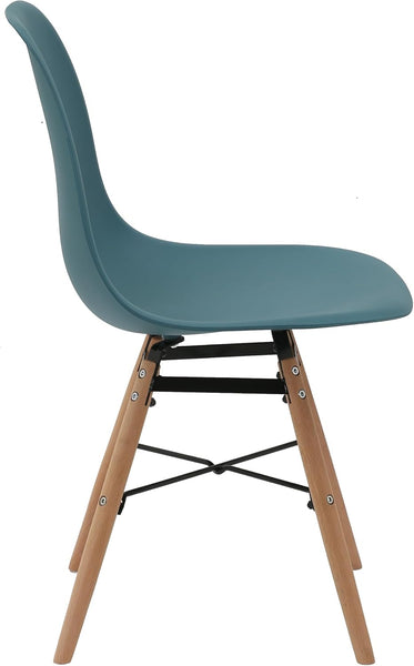 Distinct Classic Mid-Century Design Dining Office Teal Blue Chair with choice of braced Wooden Legs