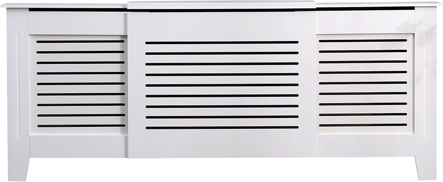 Elegant White Removable Radiator Heater Covers with Classic HORIZONTAL SLATS decorative grille screening panel-Small-RadiatorCoversShop.com