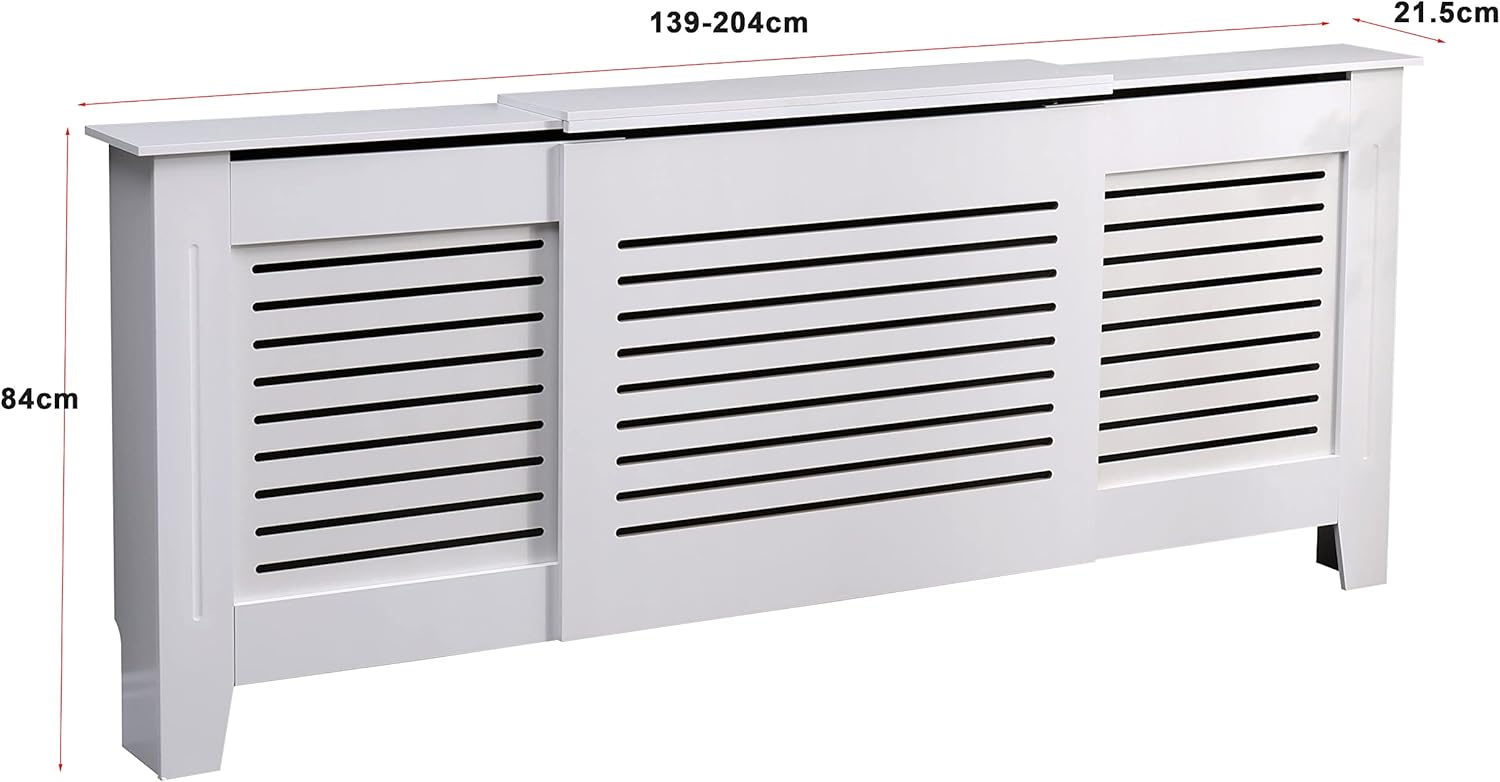 Elegant White Removable Radiator Heater Covers with Classic HORIZONTAL SLATS decorative grille screening panel-Adjustable-RadiatorCoversShop.com