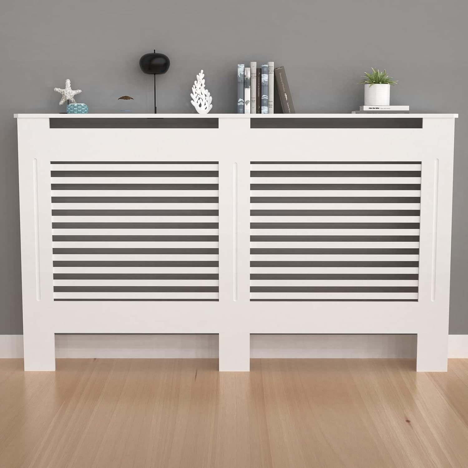 Elegant White Removable Radiator Heater Covers with Classic HORIZONTAL SLATS decorative grille screening panel-Small-RadiatorCoversShop.com