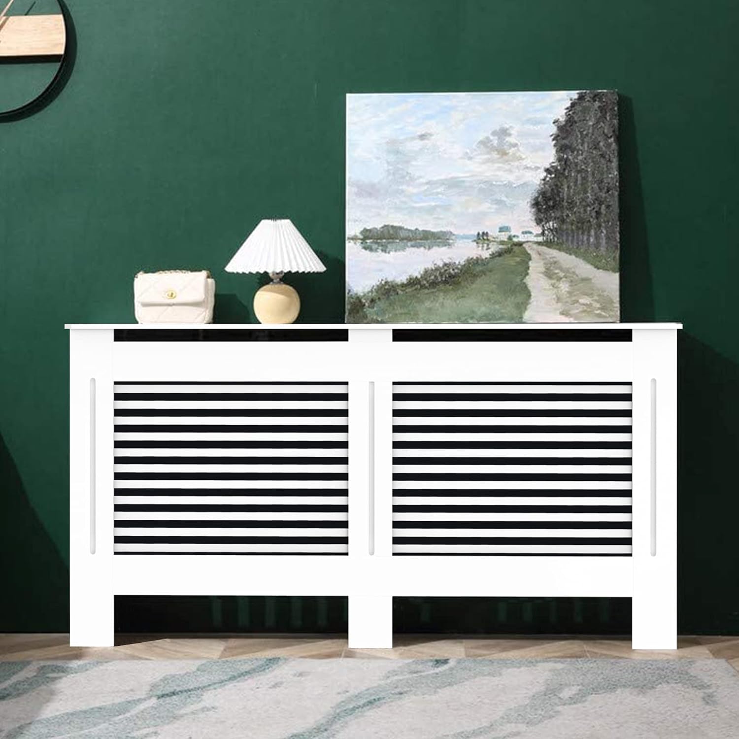 Elegant White Removable Radiator Heater Covers with Classic HORIZONTAL SLATS decorative grille screening panel-Small-RadiatorCoversShop.com