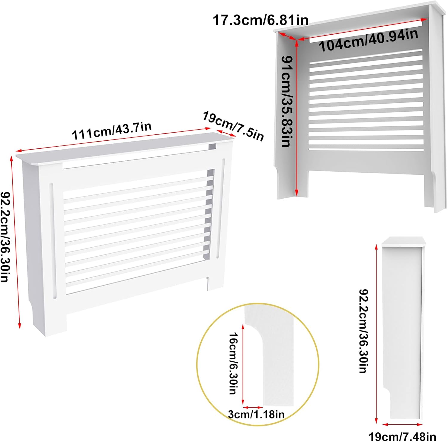 Elegant White Removable Radiator Heater Covers with Classic HORIZONTAL SLATS decorative grille screening panel-Small-RadiatorCoversShop.com