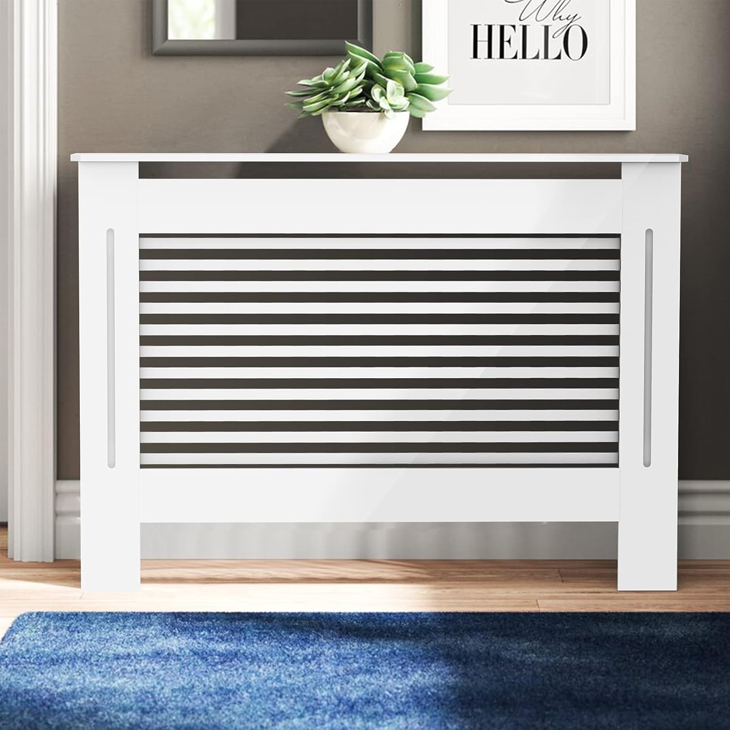 Elegant White Removable Radiator Heater Covers with Classic HORIZONTAL SLATS decorative grille screening panel-Small-RadiatorCoversShop.com
