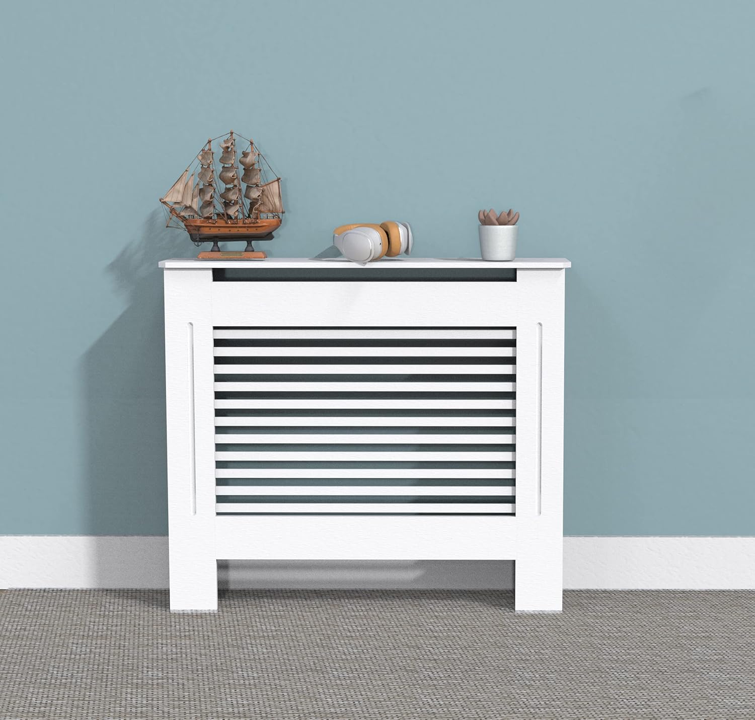 Elegant White Removable Radiator Heater Covers with Classic HORIZONTAL SLATS decorative grille screening panel-Small-RadiatorCoversShop.com