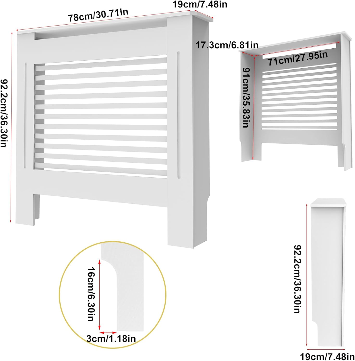 Elegant White Removable Radiator Heater Covers with Classic HORIZONTAL SLATS decorative grille screening panel-Medium-RadiatorCoversShop.com