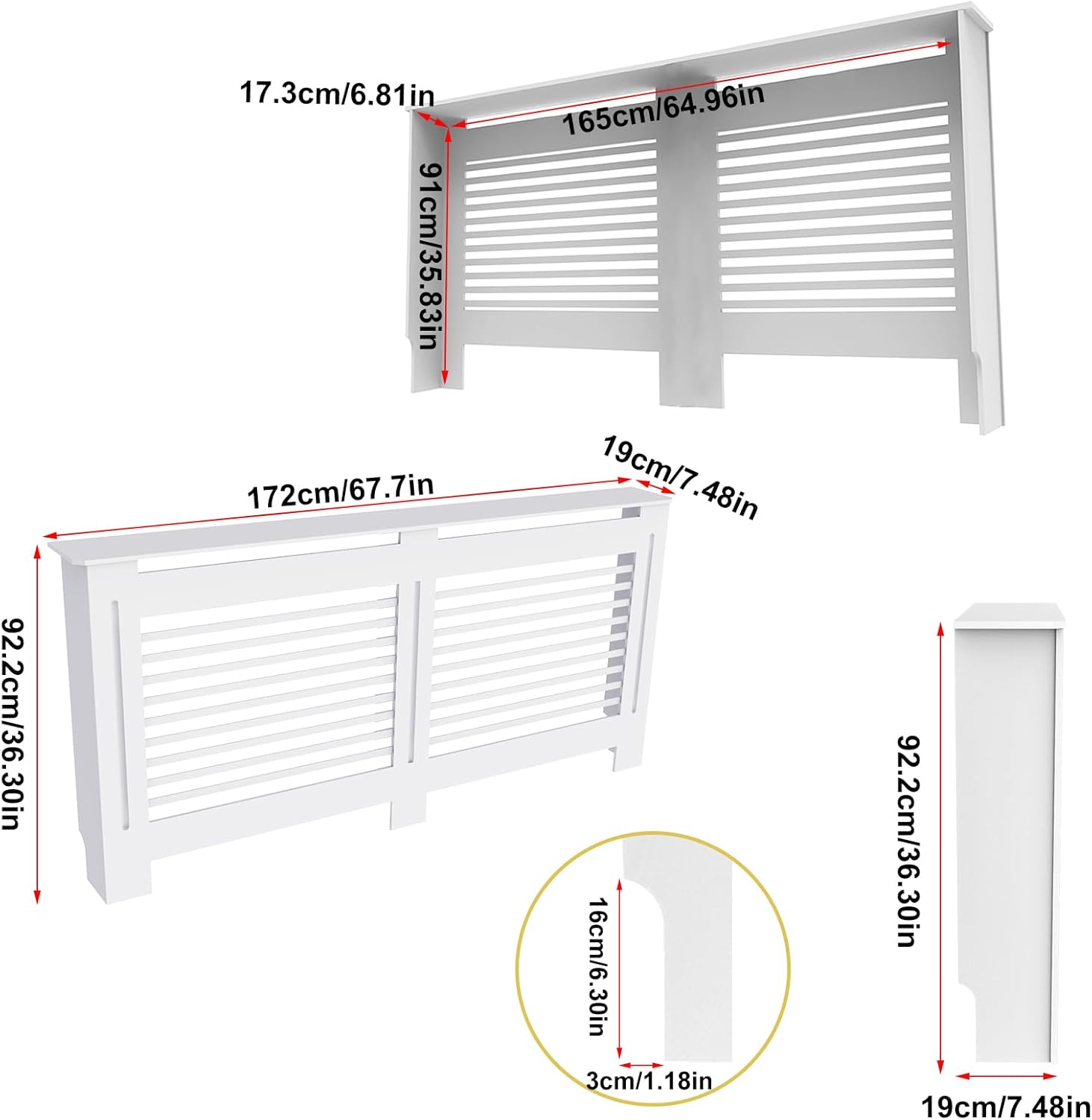 Elegant White Removable Radiator Heater Covers with Classic HORIZONTAL SLATS decorative grille screening panel-Extra Large-RadiatorCoversShop.com