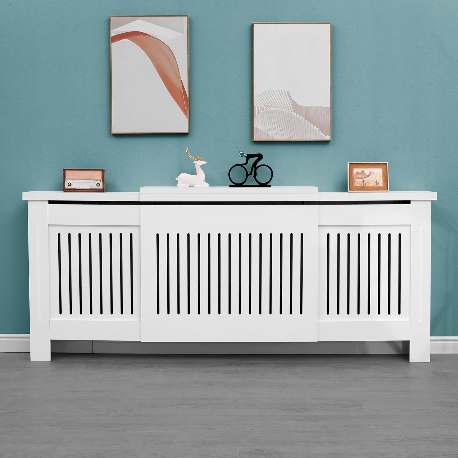 Elegant White Removable Radiator Heater Covers with Classic VERTICAL SLATS decorative grille screening panel-Small-RadiatorCoversShop.com