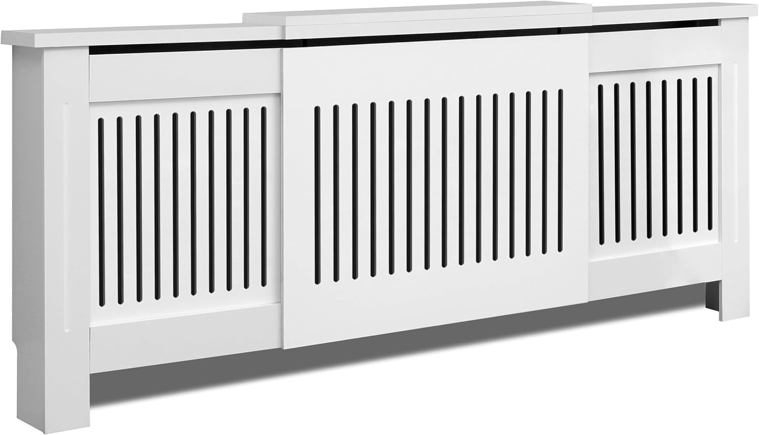 Elegant White Removable Radiator Heater Covers with Classic VERTICAL SLATS decorative grille screening panel-Small-RadiatorCoversShop.com