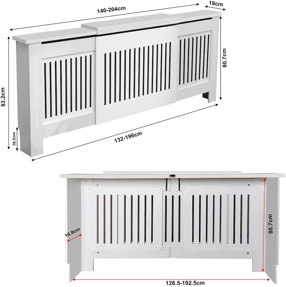 Elegant White Removable Radiator Heater Covers with Classic VERTICAL SLATS decorative grille screening panel-Adjustable-RadiatorCoversShop.com