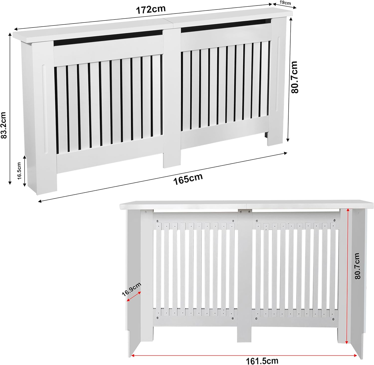 Elegant White Removable Radiator Heater Covers with Classic VERTICAL SLATS decorative grille screening panel-Extra Large-RadiatorCoversShop.com