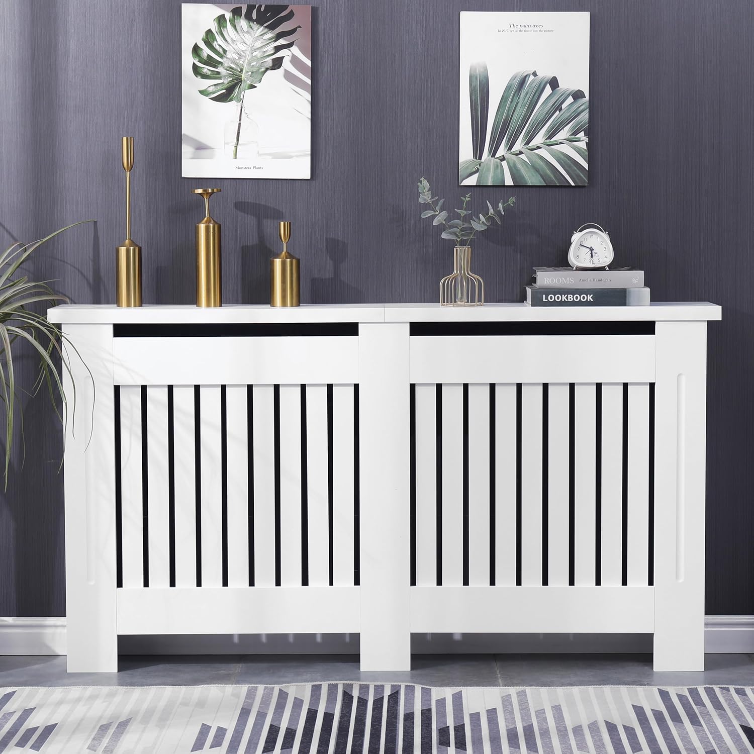 Elegant White Removable Radiator Heater Covers with Classic VERTICAL SLATS decorative grille screening panel-Small-RadiatorCoversShop.com