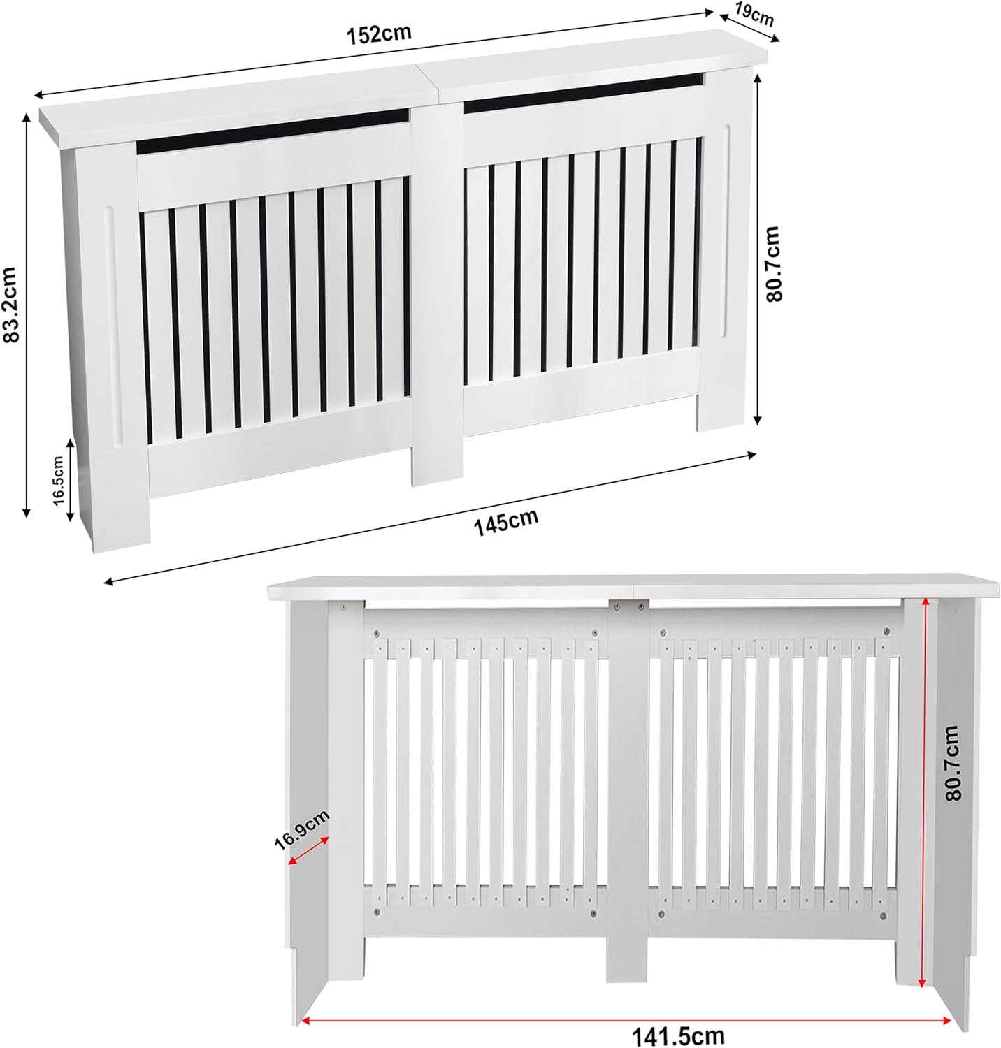 Elegant White Removable Radiator Heater Covers with Classic VERTICAL SLATS decorative grille screening panel-Large-RadiatorCoversShop.com