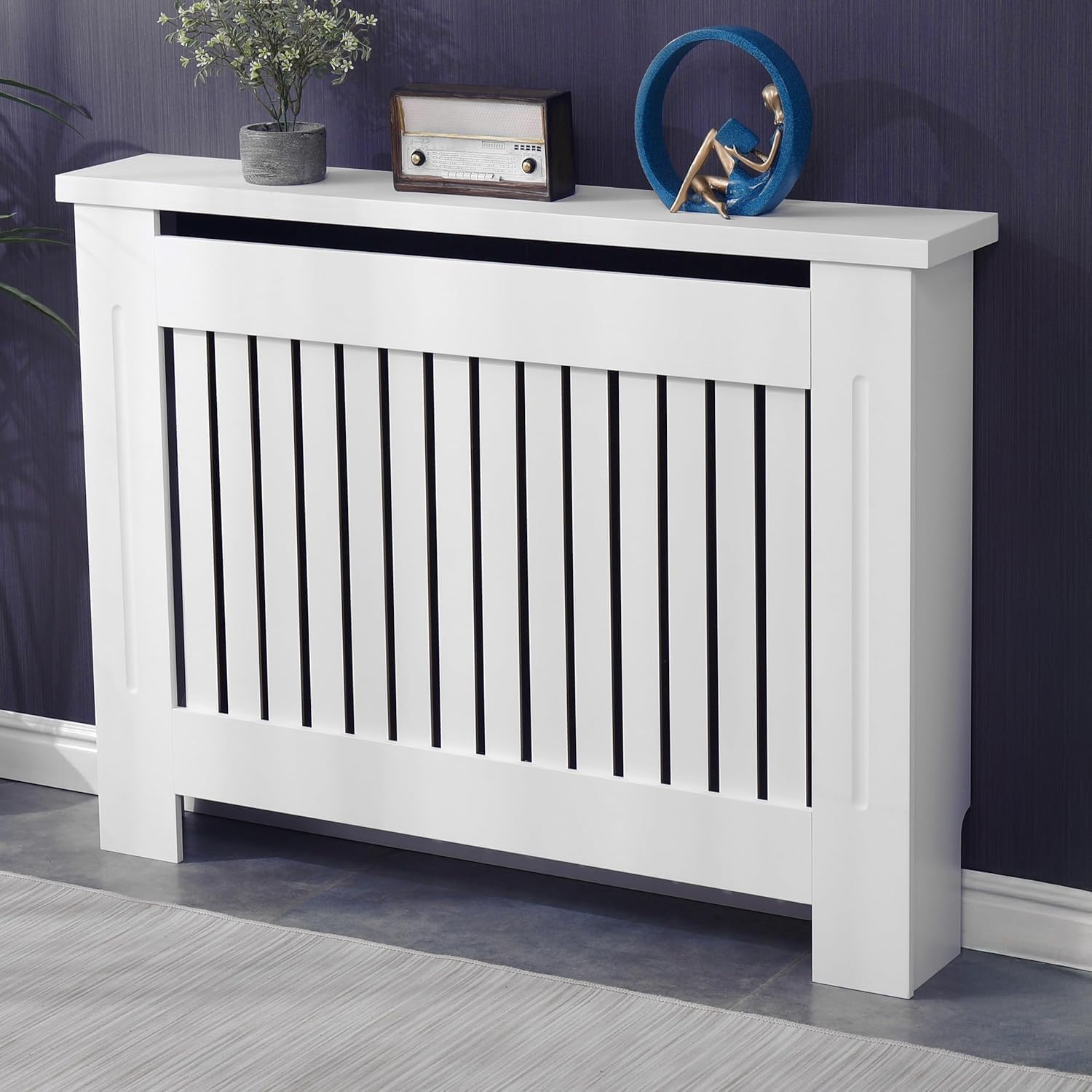 Elegant White Removable Radiator Heater Covers with Classic VERTICAL SLATS decorative grille screening panel-Small-RadiatorCoversShop.com