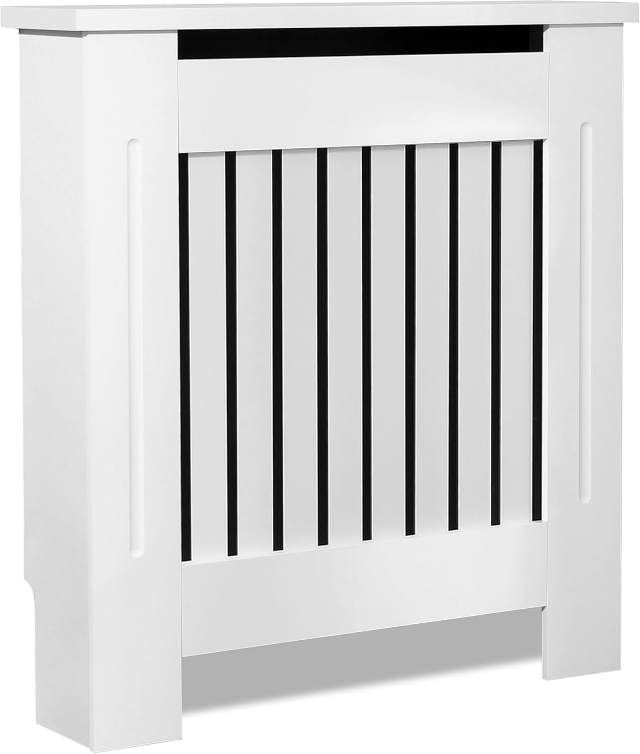 Elegant White Removable Radiator Heater Covers with Classic VERTICAL SLATS decorative grille screening panel-Small-RadiatorCoversShop.com