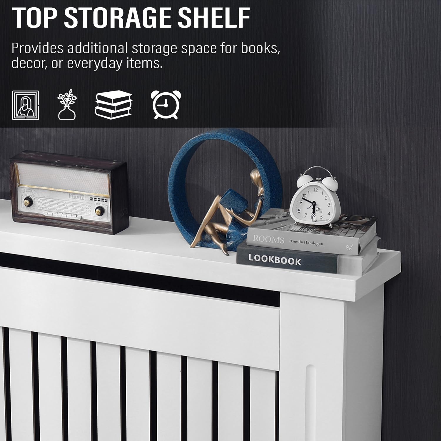 Elegant White Removable Radiator Heater Covers with Classic VERTICAL SLATS decorative grille screening panel-Small-RadiatorCoversShop.com