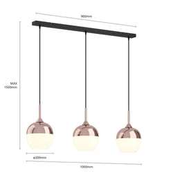 Glass Chandelier Style Pendant Ceiling 3-Lights Glass Ball Lamp in Copper White-Copper-Distinct Designs (London) Ltd