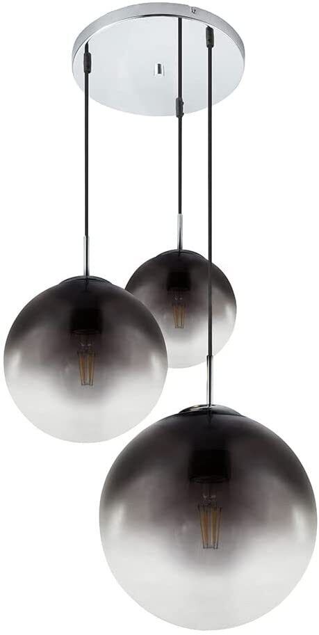 Glass Chandelier Style Pendant Ceiling 3-Lights Glass Ball Lamp in Black Smoke of Silver-Smoke-Distinct Designs (London) Ltd
