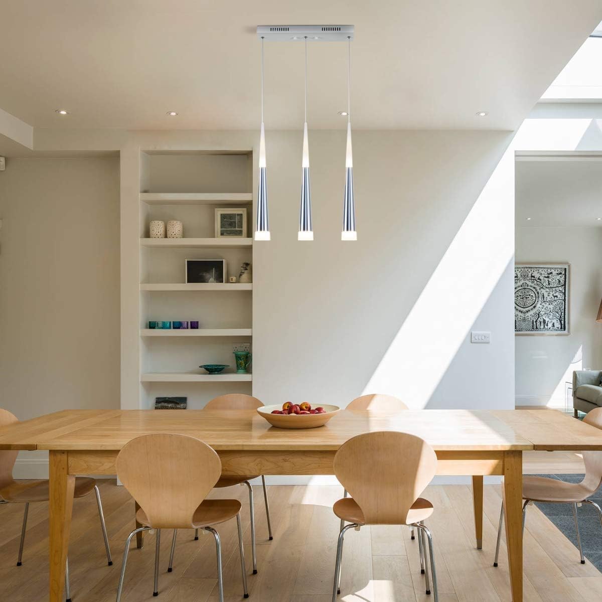 Modern Glass & Metal Pendant LED Light suspended ceiling 3 Hanglamps with slim 45cm long cone design-Distinct Designs (London) Ltd