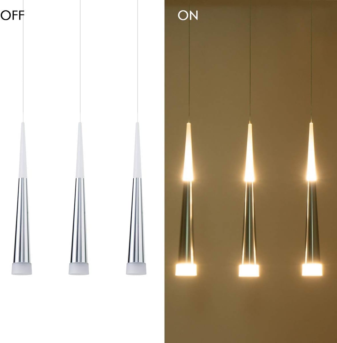 Modern Glass & Metal Pendant LED Light suspended ceiling 3 Hanglamps with slim 45cm long cone design-Distinct Designs (London) Ltd