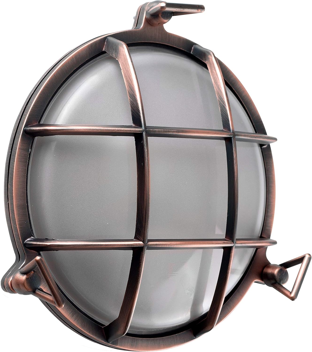 Nautical Design Round Metal Copper Effect Wall Light Bronzed Cage Frosted Lens Fisherman Boat Style-Copper-Distinct Designs (London) Ltd