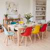 Retro Ergonomic Plastic Dining Chairs with Beech Wood Legs in Mint, Aqua, Yellow & Red
