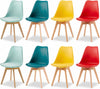 Retro Ergonomic Plastic Dining Chairs with Beech Wood Legs in Mint, Aqua, Yellow & Red