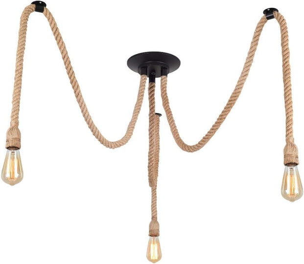 Rustic Hemp Rope Ceiling Light  3 or 5 Adjustable Lamps for Pub Bar, Industrial Nautical Home Decor