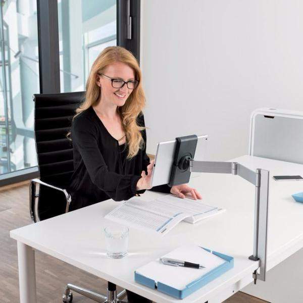 Premium Quality Aluminium Desk Worktop Clamp with Extendable Arm & 360° Rotatable 7-13"Tablet Holder-Distinct Designs (London) Ltd