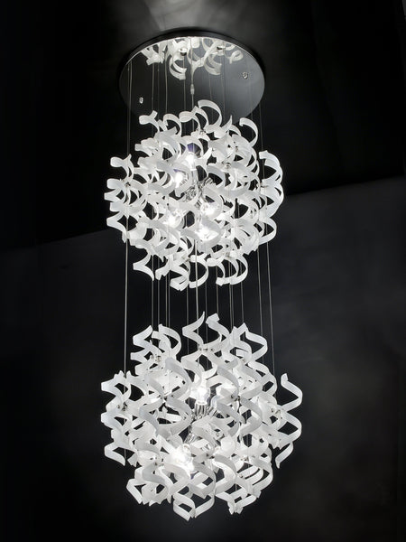 Abstract Glass Ribbon Ceiling Pendant TWO Circular Globes 70cm diameter 2 x 6 centre cluster Lamps-Distinct Designs (London) Ltd