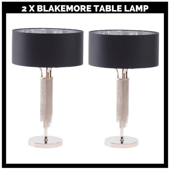 Blakemore Table Lamp Circular Black Shade Nickel Side Table Light 40cm diameter 64.5cm high E27 60W-2 x Table Lamps-Distinct Designs (London) Ltd